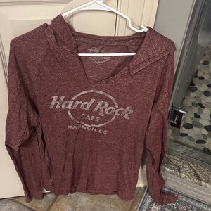 Hard Rock Cafe Women's Maroon Hooded Long Sleeve Top
